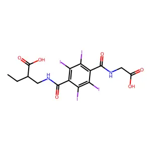 Butanoic acid, 2-(((4-(((carboxymethyl)amino)carbonyl)-2,3,5,6-tetraiodobenzoyl)amino)methyl)- structure