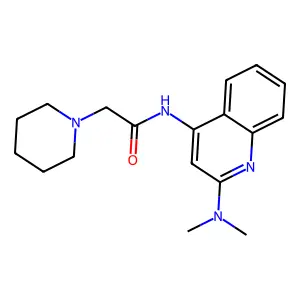 N-[2-(dimethylamino)quinolin-4-yl]-2-piperidin-1-ylacetamide structure