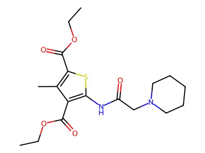 Diethyl 3-methyl-5-(2-(piperidin-1-yl)acetamido)thiophene-2,4-dicarboxylate structure