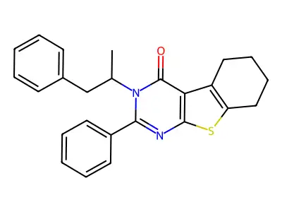 2-phenyl-3-(1-phenylpropan-2-yl)-5,6,7,8-tetrahydro[1]benzothieno[2,3-d]pyrimidin-4(3H)-one structure