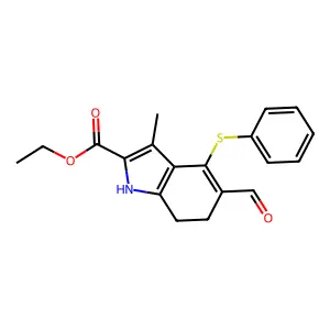 ethyl 5-formyl-3-methyl-4-(phenylsulfanyl)-6,7-dihydro-1H-indole-2-carboxylate structure