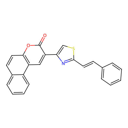 2-[2-[(E)-2-phenylethenyl]-1,3-thiazol-4-yl]benzo[f]chromen-3-one structure