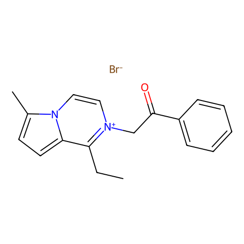 1-Ethyl-6-methyl-2-(2-oxo-2-phenylethyl)pyrrolo[1,2-A]pyrazin-2-ium bromide structure