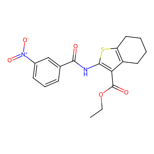 Ethyl 2-(3-nitrobenzamido)-4,5,6,7-tetrahydro-1-benzothiophene-3-carboxylate structure