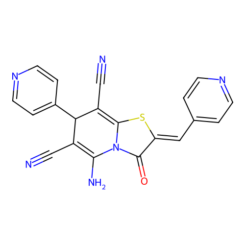 (2Z)-5-amino-3-oxo-7-(pyridin-4-yl)-2-(pyridin-4-ylmethylidene)-2,3-dihydro-7H-[1,3]thiazolo[3,2-a]pyridine-6,8-dicarbonitrile structure