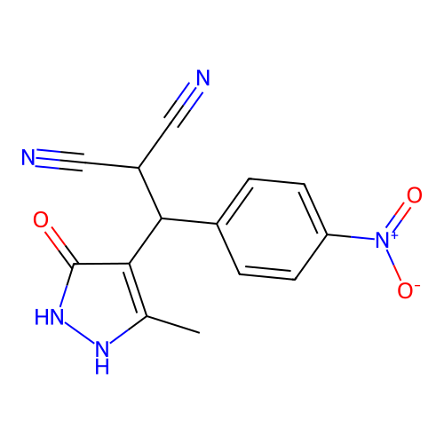 [(3-hydroxy-5-methyl-1H-pyrazol-4-yl)(4-nitrophenyl)methyl]propanedinitrile structure