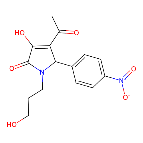 3-acetyl-4-hydroxy-1-(3-hydroxypropyl)-2-(4-nitrophenyl)-2H-pyrrol-5-one structure