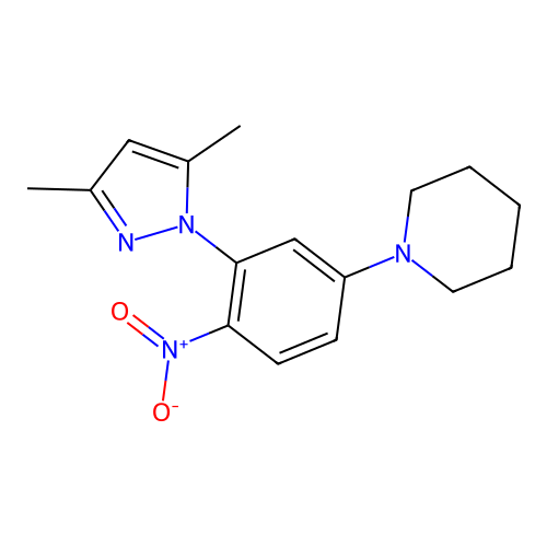 1-(3-(3,5-dimethyl-1H-pyrazol-1-yl)-4-nitrophenyl)piperidine structure