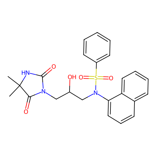 N-[3-(4,4-dimethyl-2,5-dioxoimidazolidin-1-yl)-2-hydroxypropyl]-N-(naphthalen-1-yl)benzenesulfonamide structure