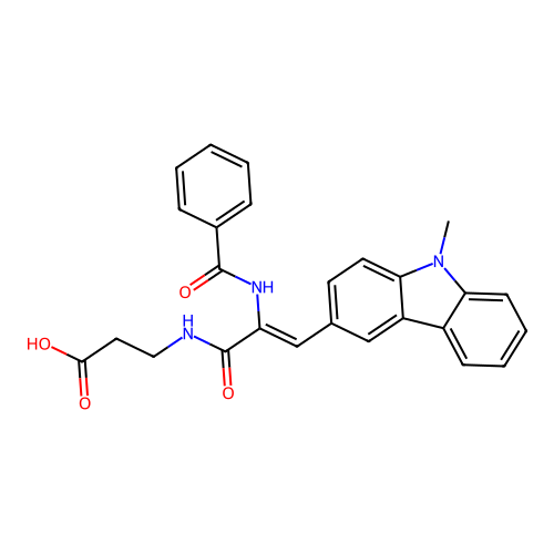 (Z)-3-(2-benzamido-3-(9-methyl-9H-carbazol-3-yl)acrylamido)propanoic acid structure