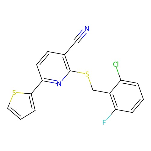 Pyridine-3-carbonitrile, 2-(2-chloro-6-fluorobenzylthio)-6-(2-thienyl)- structure