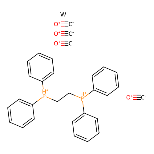 IUPAC: Carbon Monoxide; 2-diphenylphosphaniumylethyl-diphenyl-phosphanium; Tungsten structure