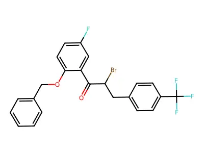 1-[2-(benzyloxy)-5-fluorophenyl]-2-bromo-3-[4-(trifluoromethyl)phenyl]propan-1-one structure