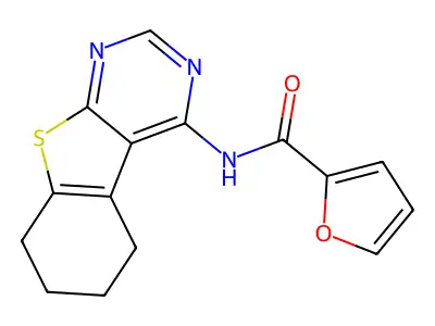 2-furyl-N-(5,6,7,8-tetrahydrobenzo[b]thiopheno[3,2-e]pyrimidin-4-yl)carboxamid e structure