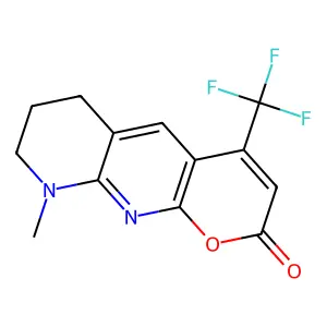 9-methyl-4-(trifluoromethyl)-7,8-dihydro-6H-pyrano[2,3-b][1,8]naphthyridin-2-one structure