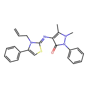 (Z)-4-((3-allyl-4-phenylthiazol-2(3H)-ylidene)amino)-1,5-dimethyl-2-phenyl-1H-pyrazol-3(2H)-one structure