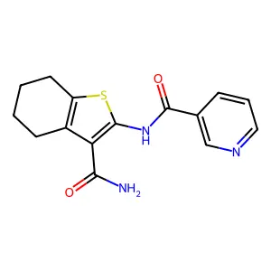 N-(3-carbamoyl-4,5,6,7-tetrahydrobenzo[b]thiophen-2-yl)nicotinamide structure