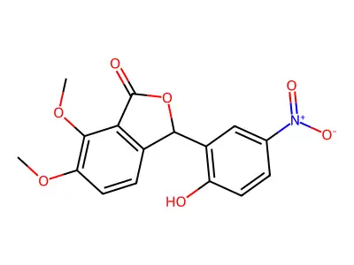 3-(2-hydroxy-5-nitrophenyl)-6,7-dimethoxy-3H-2-benzofuran-1-one structure