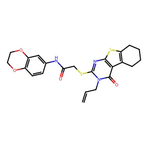 N-(2,3-dihydro-1,4-benzodioxin-6-yl)-2-{[4-oxo-3-(prop-2-en-1-yl)-3,4,5,6,7,8-hexahydro[1]benzothieno[2,3-d]pyrimidin-2-yl]sulfanyl}acetamide structure