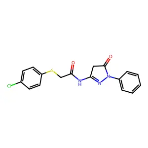 2-[(4-chlorophenyl)sulfanyl]-N-(5-oxo-1-phenyl-4,5-dihydro-1H-pyrazol-3-yl)acetamide structure