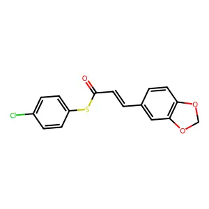 S-(4-chlorophenyl) 3-(1,3-benzodioxol-5-yl)prop-2-enethioate structure
