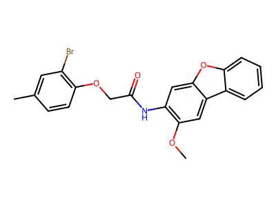 2-(2-bromo-4-methylphenoxy)-N-(2-methoxydibenzofuran-3-yl)acetamide structure