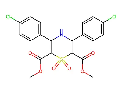 Dimethyl 3,5-bis(4-chlorophenyl)thiomorpholine-2,6-dicarboxylate 1,1-dioxide structure