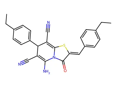 (2Z)-5-amino-7-(4-ethylphenyl)-2-[(4-ethylphenyl)methylidene]-3-oxo-7H-[1,3]thiazolo[3,2-a]pyridine-6,8-dicarbonitrile structure