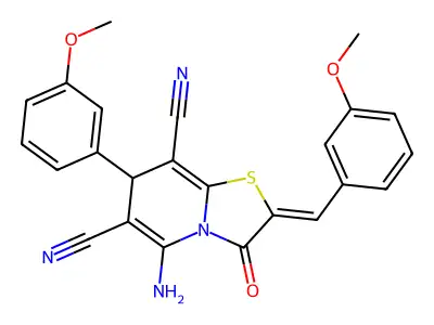 (2Z)-5-amino-7-(3-methoxyphenyl)-2-[(3-methoxyphenyl)methylidene]-3-oxo-7H-[1,3]thiazolo[3,2-a]pyridine-6,8-dicarbonitrile structure