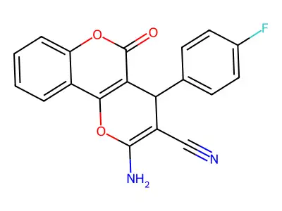2-amino-4-(4-fluorophenyl)-5-oxo-4H,5H-pyrano[3,2-c]chromene-3-carbonitrile structure