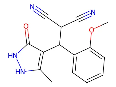 2-[(3-hydroxy-5-methyl-1H-pyrazol-4-yl)(2-methoxyphenyl)methyl]malononitrile structure