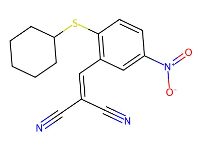 2-((2-(Cyclohexylsulfanyl)-5-nitrophenyl)methylene)malononitrile structure
