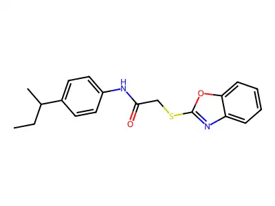 2-Benzoxazol-2-ylthio-N-(4-(1-methylpropyl)phenyl)ethanamide structure