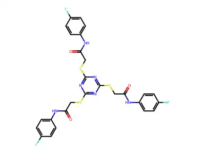 2-{[4,6-bis({[(4-fluorophenyl)carbamoyl]methyl}sulfanyl)-1,3,5-triazin-2-yl]sulfanyl}-N-(4-fluorophenyl)acetamide structure
