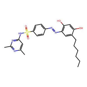 N-(2,6-Dimethylpyrimidin-4-yl)-4-((5-hexyl-2,4-dihydroxyphenyl)diazenyl)benzenesulfonamide structure