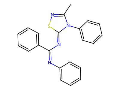 N-(3-methyl-4-phenyl-1,2,4-thiadiazol-5-ylidene)-N'-phenylbenzenecarboximidamide structure