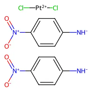 Dichloroplatinum(2+);bis((4-nitrophenyl)azanide) structure