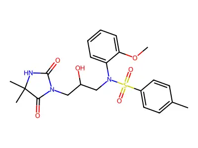 N-[3-(4,4-dimethyl-2,5-dioxoimidazolidin-1-yl)-2-hydroxypropyl]-N-(2-methoxyphenyl)-4-methylbenzenesulfonamide structure