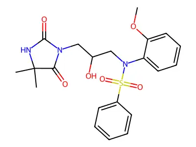 N-[3-(4,4-dimethyl-2,5-dioxoimidazolidin-1-yl)-2-hydroxypropyl]-N-(2-methoxyphenyl)benzenesulfonamide structure