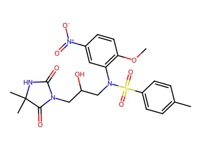 N-[3-(4,4-dimethyl-2,5-dioxoimidazolidin-1-yl)-2-hydroxypropyl]-N-(2-methoxy-5-nitrophenyl)-4-methylbenzenesulfonamide structure