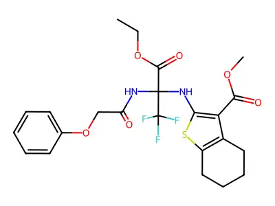 methyl 2-({1-(ethoxycarbonyl)-2,2,2-trifluoro-1-[(phenoxyacetyl)amino]ethyl}amino)-4,5,6,7-tetrahydro-1-benzothiophene-3-carboxylate structure