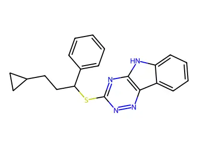3-[(3-Cyclopropyl-1-phenylpropyl)sulfanyl]-5H-[1,2,4]triazino[5,6-b]indole structure