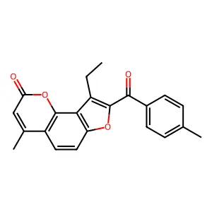 9-ethyl-4-methyl-8-(4-methylbenzoyl)-2H-furo[2,3-h]chromen-2-one structure