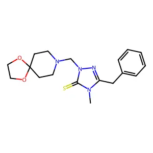 5-benzyl-2-(1,4-dioxa-8-azaspiro[4.5]decan-8-ylmethyl)-4-methyl-1,2,4-triazole-3-thione structure