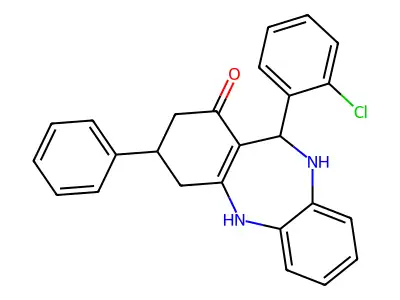 11-(2-chlorophenyl)-3-phenyl-2,3,4,5,10,11-hexahydro-1H-dibenzo[b,e][1,4]diazepin-1-one structure