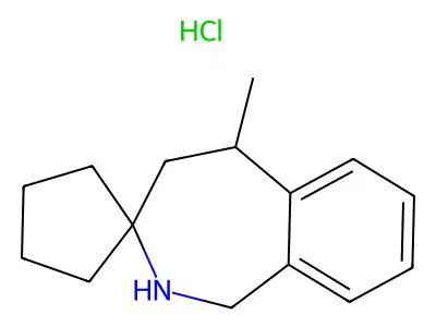 5-methyl-1,2,4,5-tetrahydrospiro[benzo[c]azepine-3,1'-cyclopentane] hydrochloride structure