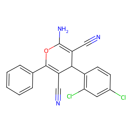2-amino-4-(2,4-dichlorophenyl)-6-phenyl-4H-pyran-3,5-dicarbonitrile structure