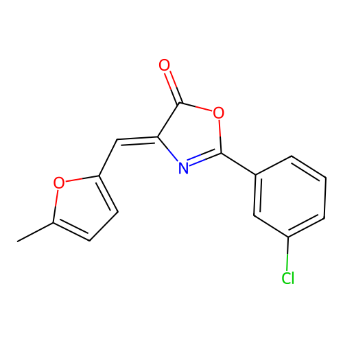 (Z)-2-(3-chlorophenyl)-4-((5-methylfuran-2-yl)methylene)oxazol-5(4H)-one structure