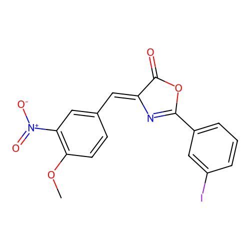 (Z)-2-(3-iodophenyl)-4-(4-methoxy-3-nitrobenzylidene)oxazol-5(4H)-one structure