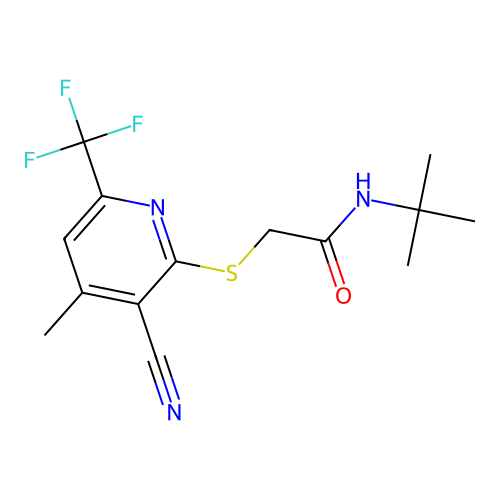 N-(tert-butyl)-2-((3-cyano-4-methyl-6-(trifluoromethyl)pyridin-2-yl)thio)acetamide structure